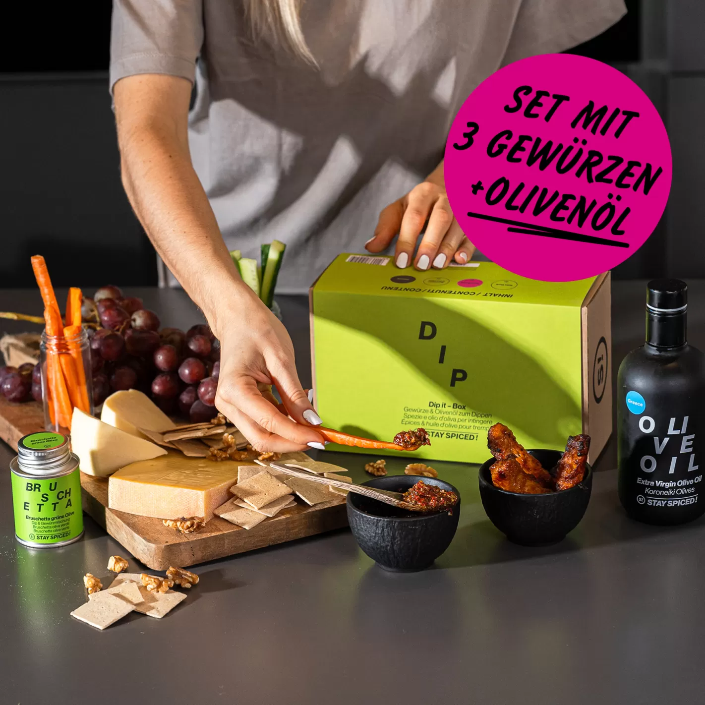 STAY SPICED DIP IT | Gewürze Set & Olivenöl | 3 Gewürze und 1 Olivenöl in der Box Outlet